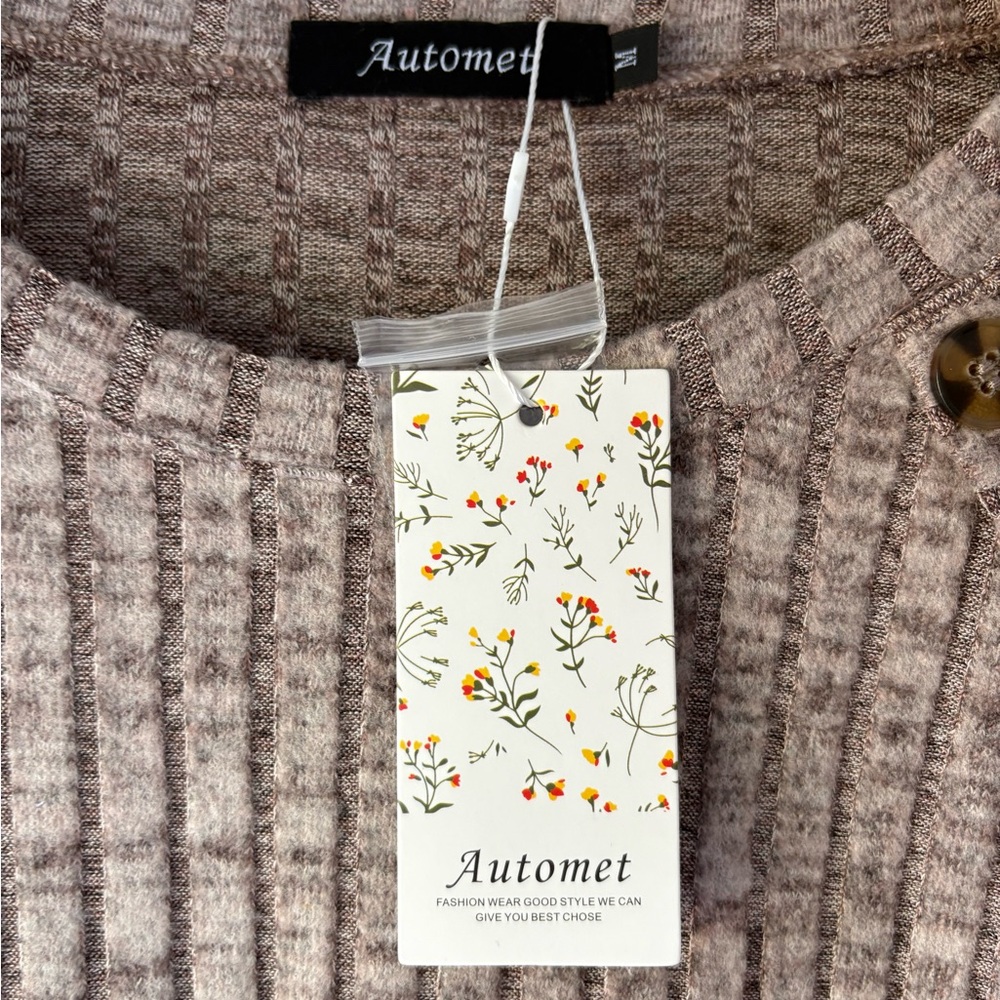 Ribbed Scoop Neck Button-Accent Sweater - Taupe - Picture 4 of 8